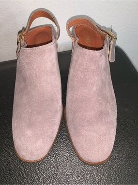 Suede Backstrap Mules in Dusty Rose by
